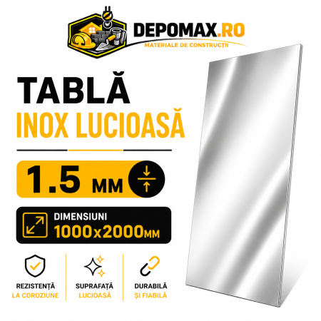 Tabla inox lucioasa BA, 1.5 x 1000 x 2000 mm, 2 mp